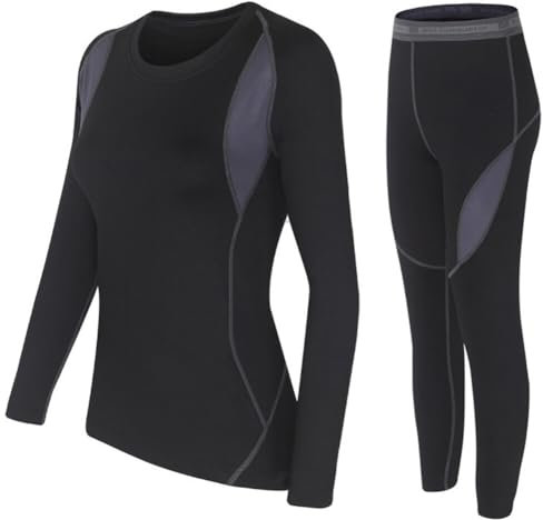 SAGUARO Thermounterwäsche Skiunterwäsche Damen Funktionsunterwäsche Warme Ski Unterwäsche Frauen Winter Thermal Underwear Women Schwarz,Gr.44
