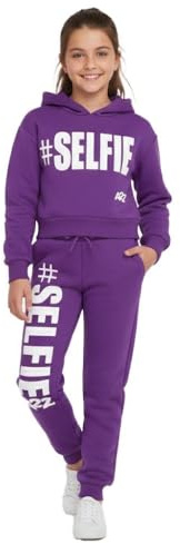A2Z 4 Kids Girls Tracksuit Hoodie Sweatshirt Top Bottoms Comfortable - T.S Crop Selfie Purple 5-6