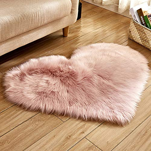 YAOTT Shaggy Tapis en Imitation Peau De Mouton Laine a Forme de Coeur, Tapis en Fausse Fourrure Décoration de Coussin Siège, Carpette Moelleuse per Chambre à Coucher Salon Rose 30X40CM