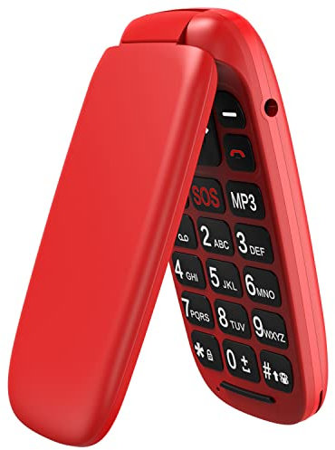 USHINING Teléfonos Móviles Libre, Móviles para Personas Mayores con Teclas Grandes, Fácil de Usar Teléfono Celular con Doble SIM y SOS Botón, Radio FM, Cámara - Rojo