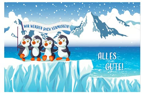1 Abschiedskarte, Klappkarte Abschied Kollege, Kollegin 18x12cm inkl.1 weissem Umschlag, Pinguine Mutterschutz Rente Pension Ruhestand Grußkarte Verabschiedung Ruhestandskarte