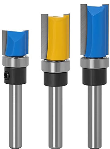 WSOOX 3 Stück Professional Bündigfräser Set mit 6mm Schaft, 2 Flutes Gerades Fräser Schneidmesser Holzbearbeitungs Schneidwerkzeug
