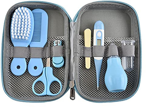 Gusengo Trousse De Soin Bébé Naissance Set 8 Pièces Professionnel Kit De Toilettage pour Nouveau-né Trousse De Toilette Bébé Naissance Kit De Soins des Ongles pour Bébé pour Les Voyages Et La Maison