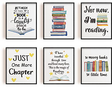 INFUNLY Reading Wall Art Prints Motivational Set of 6 Inspirierend 8x1 Ungerahmt Für Das Büro Poster Leser Buchliebhaber Bücherwurm Bibliothek Und Arbeitszimmer Zuhause