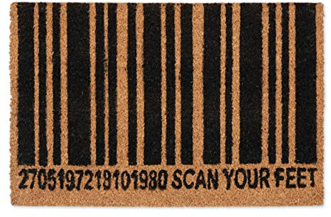 Relaxdays Fußmatte Kokos, Barcode-Motiv, 60 x 40 cm, Rutschfester Fußabtreter, Türvorleger innen & außen, Natur/schwarz