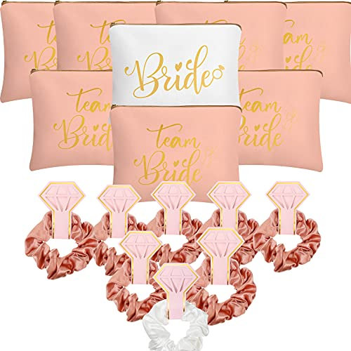 BBTO 8 Sets JGA Geschenk Brautjungfer Geschenk 8 JGA Tasche Braut Tasche 8 Seiden Haargummi 8 Hochzeit Karten Bridesmaids Gifts für Brautparty Hochzeit Verlobung Bachelorette Hen Party