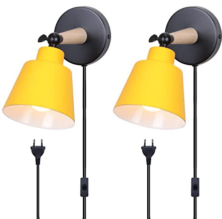 TOKIUS 2 Packs Appliques Murales Vintages Industrielles Plafonniers Luminaires E27 en Métal Réglable Lampe Murale Interieur Rétro pour Chambre Cuisine Restaurant (avec interrupteur, Jaune)