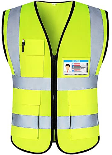 Oyayubi 5 Taschen Unisex Hohe Sichtbarkeit Warnweste Reflektierende Weste für Auto Sport Radfahren und Joggen mit Reißverschluss Hohe Sichtbarkeit Gelb (3XL)