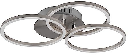 Reality Leuchten LED Deckenleuchte Circle R62823107, Metall Nickel matt, inkl. 27 Watt LED, Fernbedienung, Dimmer, Farbwechsel, Nachtlicht