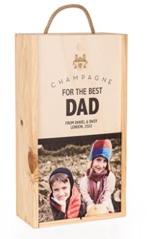 Wanapix | Caja de Vino Personalizada con Fotos y Textos | Caja de Madera con Tapa Corrediza y Asa | Capacidad 2 Botellas | Regalo Original | 20,5 x 38 x 10,5 cm