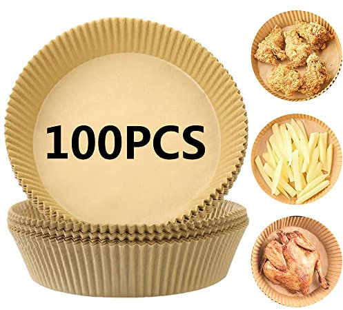 Luftfritteuse Pergamentpapier,100 StückBackpapier Fryer Paper Rund Pergamentpapier für HeißLuftfritteuse, Bratpfanne, Ofen und Mikrowelle(6.3in)