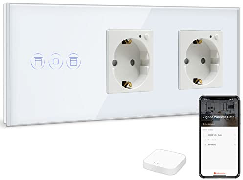 BSEED Smart ZigBee Rollladenschalter Mit Doppelte Steckdose, Alexa Steckdose Mit Verbrauchsmessung, Kompatibel Mit Alexa und Google Home - Weiß (Tuya ZigBee Hub Erforderlich)