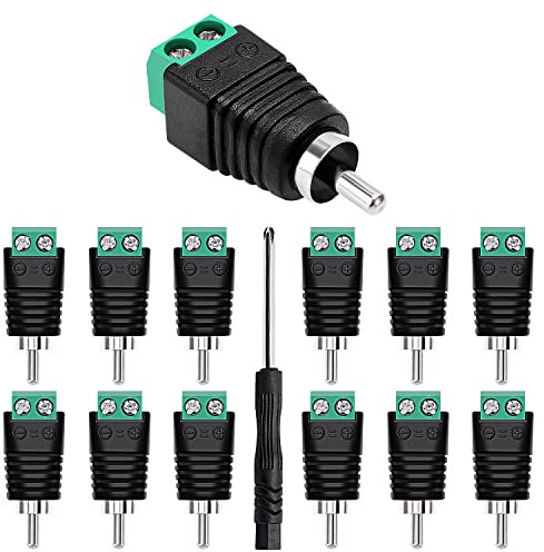 KUOQIY 12 Piezas RCA Macho Conector Adaptador, RCA Macho Enchufe a AV Tornillo Terminal Bloque, Audio Video Conector Adaptador, para Sistema de Cámara de Seguridad CCTV
