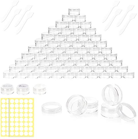 80 Pièces 3ml/3g Conteneur Cosmétique Bidon vide Transparent Noir et Blanc Petit pot de Voyage Rond en Plastique,Peut être utilisé pour Le Baume à Lèvres, La Lotion, La Crème,Les Pilules(Transparent)