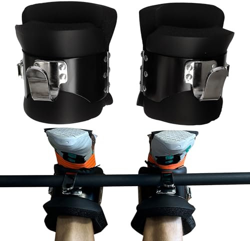 MuscleForge Gravity Boots – Schwerkrafttrainer, Fussmanschetten mit Haken Inversion Boots mit Sicherheitsverschluss – Rückentrainer Bauchtrainer Coretraining – 150KG, 3cm Schaumstoff – Haken aus Stahl