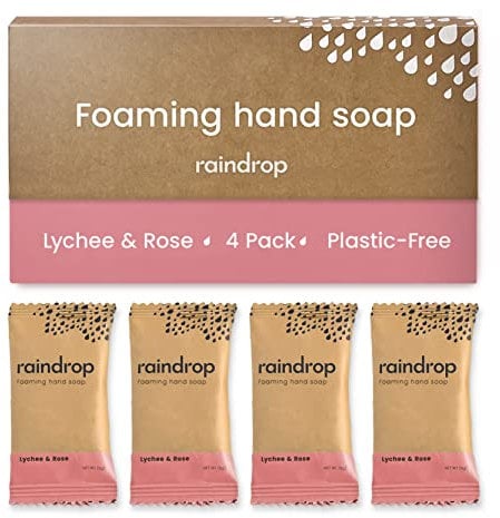 Raindrop Sustainable 4x Eco-friendly Hand Wash Refill Tablets, 1 Tablet = 1 Bottle of Soap 300 ml, Lychee & Rose
