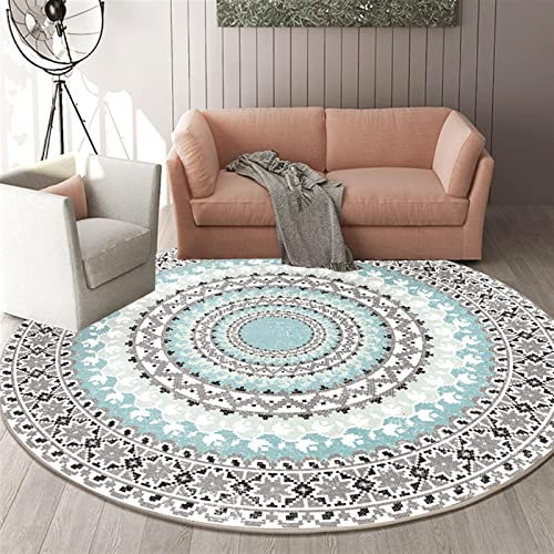 Teppich Rund Wohnzimmer Kurzflor Modern Vintage Orient Muster Bordüre Runde Fläche Teppich Moderne rutschfeste Badematte Wohnzimmer Bad Küche Wohnkultur,A,Diameter 60cm