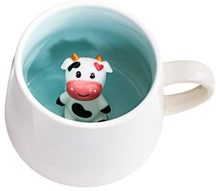 Biigming Tasse Vache 3D, Tasse Aniaml 3D en Céramique, 350 ml Mug Humour Faite à la Main, Tasse à Café comme Cadeaux pour Noël, Anniversaire, Femmes, Enfants(Vache)
