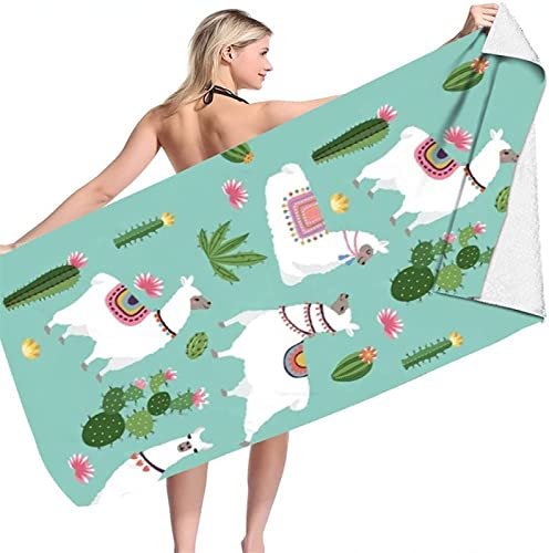 EMENZA Strandtuch Groß 80 x 160 cm Weißes Alpaka, Microfaser Handtücher Badetuch Strandlaken Handtuch Alpaka-Tier, Schnell Trocknen Strandhandtuch Badetücher Herren Frauen Strandtücher Badehandtuch