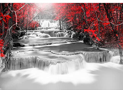 Runa Art Papel Pintado Fotográfico Cascada Moderna Deco Sala Dormitorio - Made in Germany - Negro Rojo 9587010a