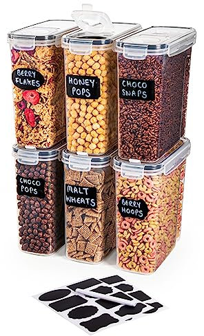 nuovva Airtight Cereal Storage Containers – 6pcs Food Storage Containers Set – 2.5L Kitchen Pantry Organiser – BPA Free Cereal Dispenser Set – Ideal for Cereal & Cornflakes Storage