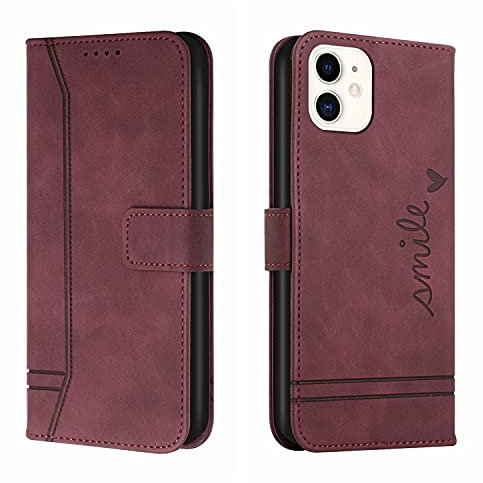 Trugox Handyhülle für Apple iPhone 12 Mini Hülle Klappbar Klapphülle mit Kartenfach Handytasche Handy Schutzhülle Tasche Leder Wallet Flip Case Slim Book Cover - Bordeauxrot