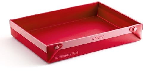 coox WUNDERFORM Frame LQ in Rot: Die erste faltbare Silikon Kastenform für grenzenlose Backkreationen - perfekt für Kuchen, Brot und Aufläufe