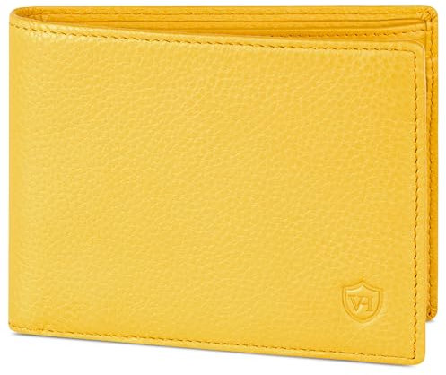 VON HEESEN Leder Geldbörse RFID Schutz I Echtleder Geldbeutel für Damen & Herren I Portemonnaie Brieftasche Wallet Portmonee (Gelb)