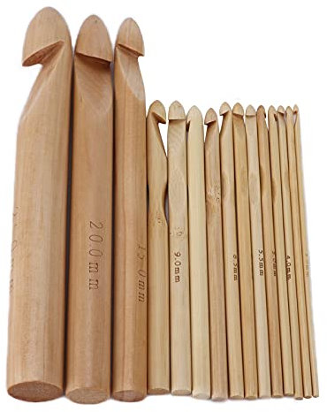 TOPINCN 15Pcs Large Crochet Hooks 15MM 20 MM 25MM Bleached White Bamboo Crochet Needles, Giant Knitting Hooks