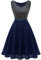 Dressystar Damen Gliter Pailletten Cocktailkleid Knielang V Ausschnitt Abschlussball A-Linien Hochzeit Gast Kleid Marineblau S