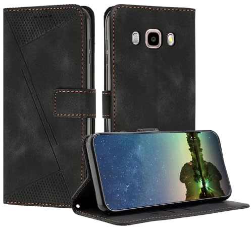 Mo-Beauty Handyhülle für Samsung Galaxy J510 / J5 2016, PU Leder Brieftasche Klapphülle Magnetic Standfunktion Kartenfach Schutzhülle hülle für Samsung J510/J5 2016 - Schwarz