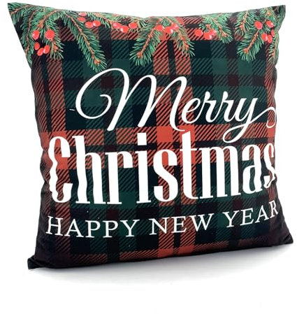 heimtexland ® Dekokissen Weihnachten Deko Kissen Soft Velour Kissenhülle 40x40 Karo Rot Grün Typ652 Merry Christmas
