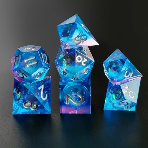 DND Würfel Set Treibsand Polyedrische Harz Spielwürfel Scharfkantige D&D Rollenspiel-Würfel für Dungeons and Dragons RPG MTG Pathfinder Geschenkbox Tischspiele D4 D6 D8 D10 D% D12 D20 mit Geschenkbox