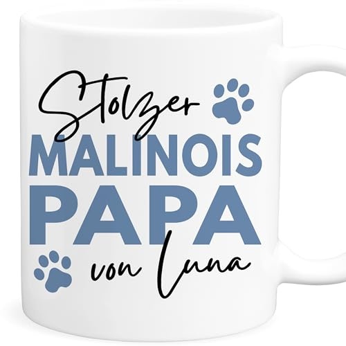 Malinois Tasse Hund personalisiert Tasse mit Namen Hundepapa Geschenk Hundebesitzer Hunde Hundetasse Kaffeetasse aus Keramik 330 ml