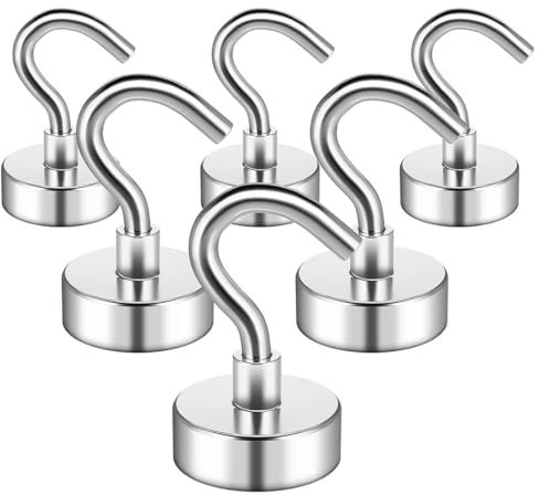 BANSHAN Extra Strong Magnet with Hook for Fridge,Heavy Duty Cruise Hook for Ceiling,Small Magnetic Holder for Van, Tool(Pack of 6)