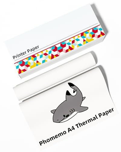 Phomemo A4 Thermopapierrolle Kompatibel mit Phomemo M08F/M832/M833/M834 Tragbarem Thermodrucker, 210mm x 6.5m (8.27'' x 255.90''), 2 Rollen, für Unternehmen, Rechnungen, Verträge, Lernen