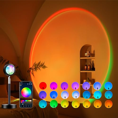 Lobertingu Sunset Lamp, Changing Colors Sunset Projector Lamp with APP Control 180 Degree Rotation LED Multiple Colors Night Light for Photography/Home Decor/Party/Bedroom Living Room Sun Lamp