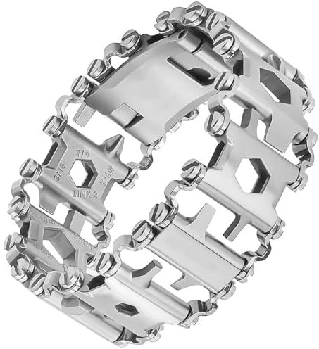 Hapysen 29-in-1 Multitools Edelstahl-Werkzeug, tragbares Armband für Herren, kompatibel mit Apple Watch Ultra 1 & 2, Survival, Camping, Reisen, Multitools Uhrenarmband, Silber