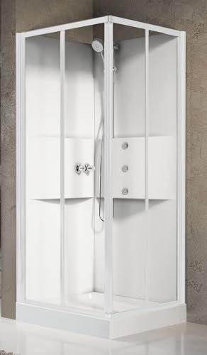 Novellini Media 2.0 A Idromassaggio 90x90 cm Cabina Doccia Multifunzione Apertura Ante Scorrevoli Montaggio Angolo Destro Sinistro Miscelatore Meccanico Vetro Trasparente Profilo Bianco Altezza 210cm