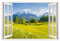 Wandaufkleber mit Fenster mit Ausblick 120 x 80 cm- moderner Kunstdruck - XXL Wandbild - WALLSPIRIT (Alpenblick)