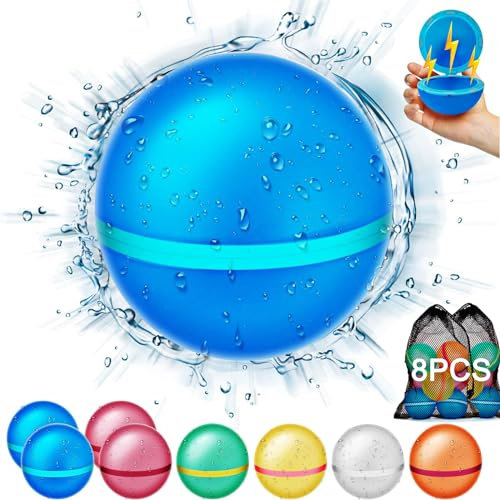 Wiederverwendbare Wasserbomben Pool Spielzeug für Kinder Erwachsene, Eine Sekunde Schnellfüller Wasserbomben Selbstschließend Wasserball Spielzeug Garten Spielzeug (8 Stück)