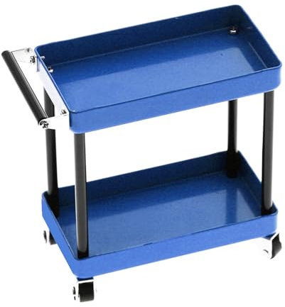 Werkzeugwagen aus Metall mit Rädern, Kleine Größe, Tragbar mit Langlebiger Leistung, Zubehör für Modelle Im Maßstab 1/8, 1/10, 1/12 und 1/16, Große Größe (Blau)