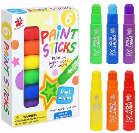 TBC Tempera Stifte 6 Farben, Waschbare Farbe, Ungiftig Paint Stick, Schnell Trocknend Malstifte für Kinder Kleinkind