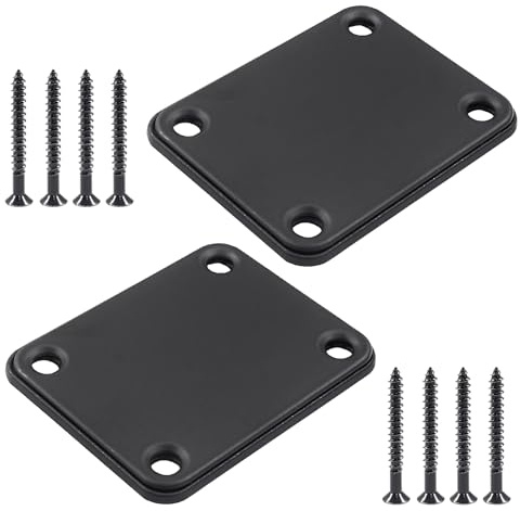 Hordion 2 Pack Guitar Neck Plate, Metal Neckplate Replacement Electric Guitar Parts with Crews, Black