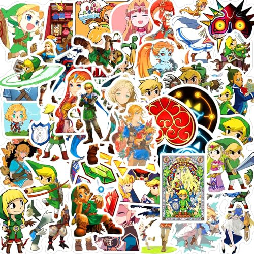 Stickers Zelda, Autocollants Zelda, 50 Pièces Autocollants Zelda en Vinyle, Autocollants Anime pour Ordinateur Portable, Moto, Vélo, Skate, Bagages pour Enfants et Adolescents