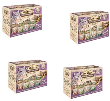 Carnilove Katze Multipack Wild Origins Fillets | 4er Pack | 4 x 12 x 85 g | Vollwertiges Alleinfuttermittel für Katzen | Genuss aus Vier Sorten | Mit 85% Wildfleisch-Anteil