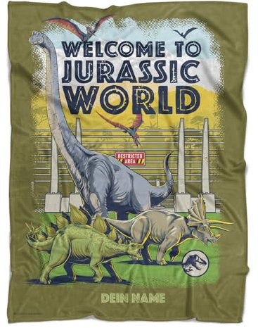 PICANOVA - Jurassic World Handtuch mit Name - Dinosaurier Badetuch - Strand-Badetücher für Fans der Jurassischen Welt - Dino Strandtuch für Erwachsene, Jungen, Kinder - Jurassic Park - 140x90cm