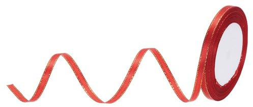 QUARKZMAN Satinband Geschenkband 22.8 m, 6mm Brei Dekoration Geschenkband mit goldenem Rand, Schleifenband Satin für Hochzeit, Bastelarbeiten und Geschenkverpackung, Leuchtendrot