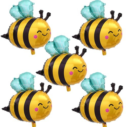 Ouceanwin Luftballon Biene, 5 Stück Bienen Deko Geburtstag Folienballon Biene, Ballon Folie Biene Geburtstag Deko, Helium Ballon Biene für Babyparty, Kindergeburtstag Deko, Biene Thema Party Deko