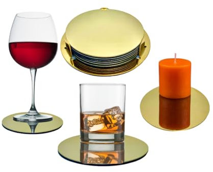 LoNesito® - Dessous de Verre, Lot de 6 Dessous de Verre avec Support, Dessous de Verre Effet Miroir doré avec antidérapant, idéal pour la Maison, Les cafés et Les Bars, Dessous de Verre Effet Miroir.